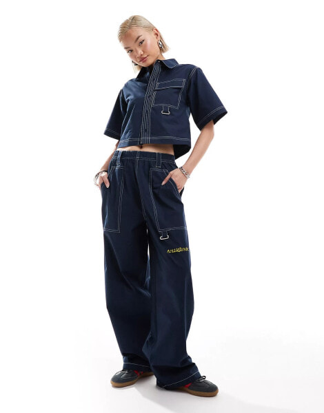 COLLUSION festival ripstop baggy trouser co ord in navy