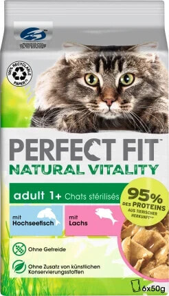 Nassfutter Katze mit Hochseefisch & Lachs, natural vitality, Multipack (6x50 g), 300 g