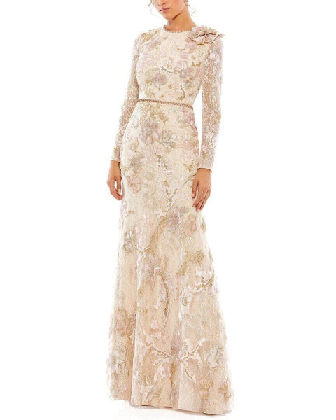 Mac Duggal Floral Embroidered Lace Trumpet Gown Women's