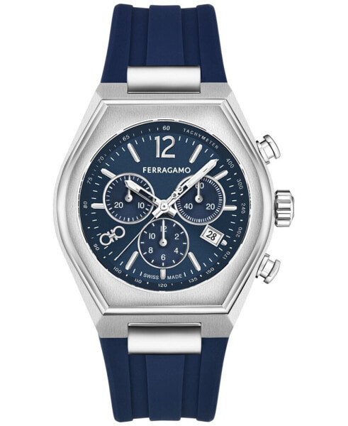 Часы Salvatore Ferragamo Swiss   Tonneau Blue Silicone Strap Watch 42mm