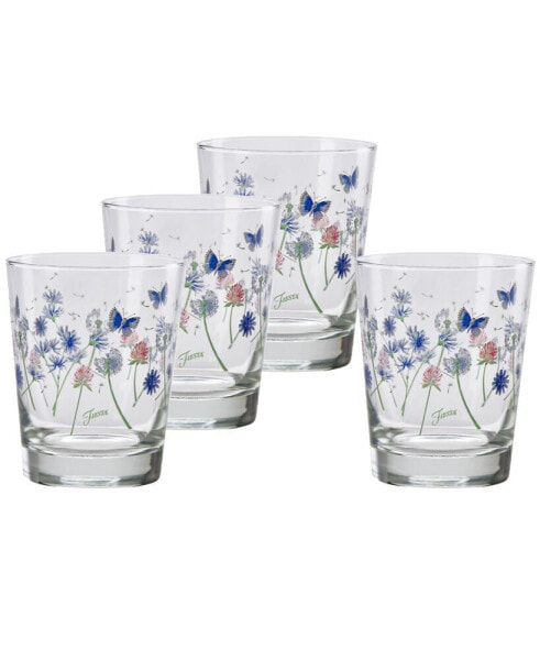 Breezy Floral 15-Ounce Tapered Double Old Fashioned (DOF) Glass, Set of 4