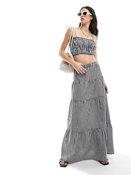 Esmee beach maxi skirt co-ord in gingham