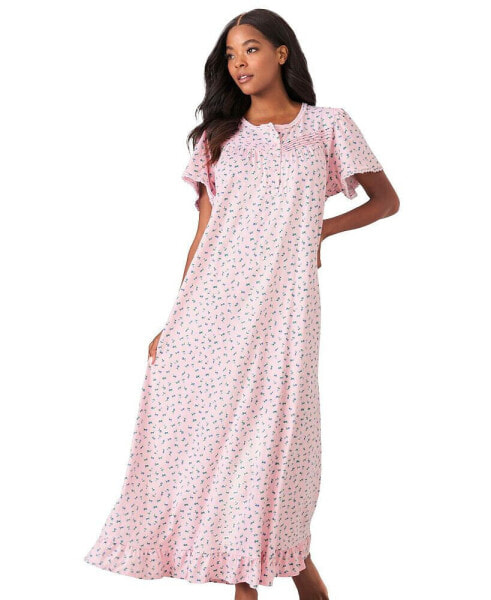 Plus Size Long Floral Print Cotton Gown