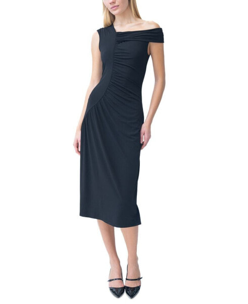 Платье женское Adrienne Landau модель Asymmetric-Neck Shirred Midi