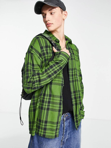 COLLUSION oversized check shirt in green