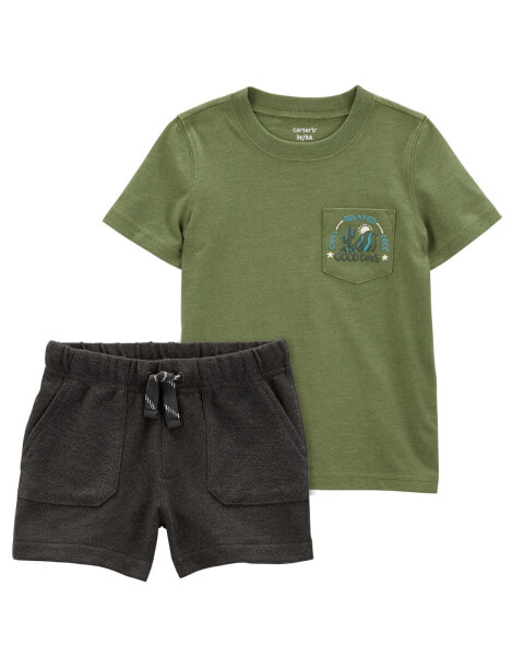 Toddler 2-Piece Pocket Graphic Tee & Pull-On French Terry Shorts Set 2T