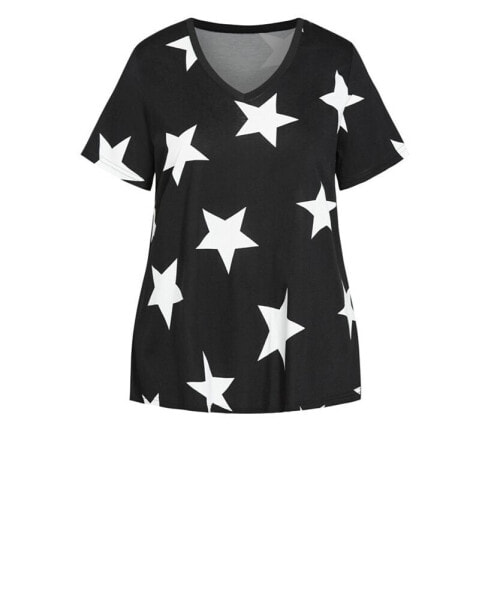 Womens Plus size Stars Short Sleeve Sleep Top - black