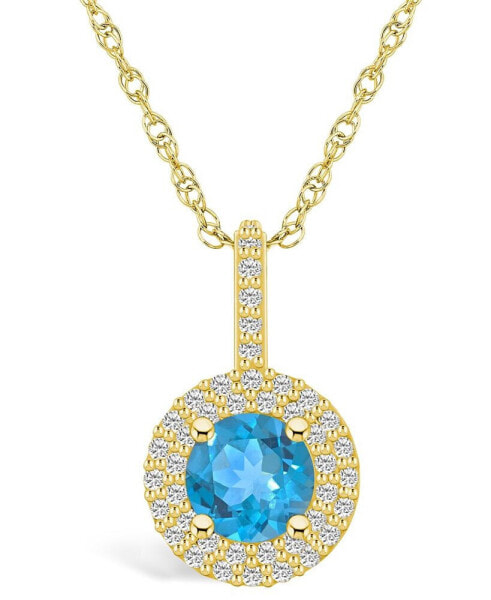 Blue Topaz (1-5/8 Ct. T.W.) and Diamond (3/8 Ct. T.W.) Halo Pendant Necklace in 14K Yellow Gold