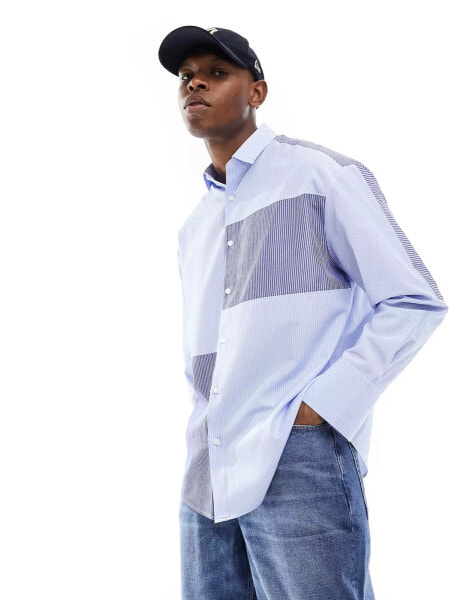 ASOS DESIGN 90s oversized shirt in blue workwear stripe