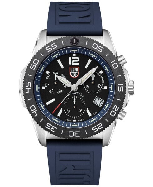 Men's Swiss Chronograph Pacific Diver Blue Rubber Strap Watch 44mm