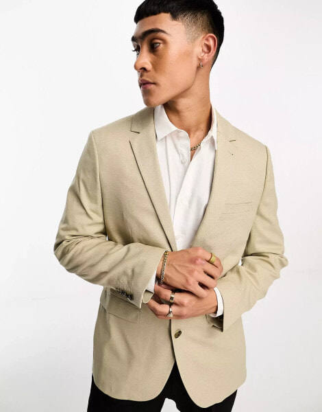 ASOS DESIGN blazer in stone pindot texture