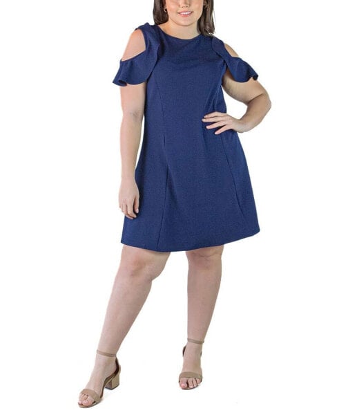 Plus Size Ruffle Cold Shoulder A Line Dress