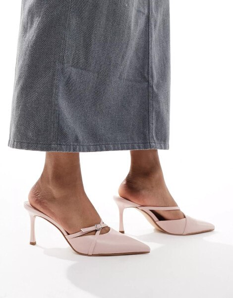 Public Desire Cassanova pointed strappy heeled mules with buckles in pink