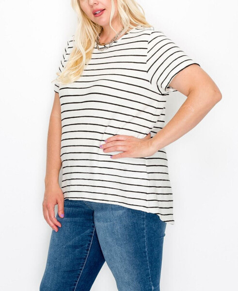 Plus Size Pointelle Stripe Button Back Top