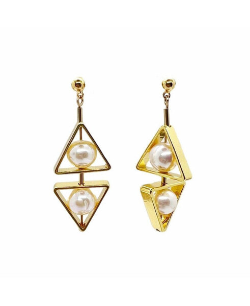 Double Triangle Pearl Earrings