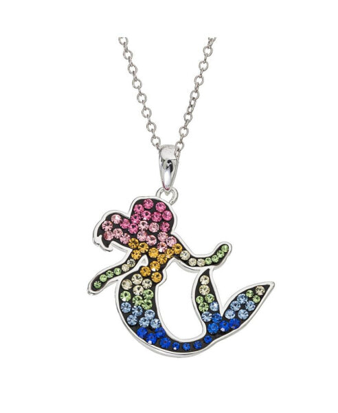 Disney the Little Mermaid Ariel Rainbow Crystal Silver Flash Plated Pendant Necklace, 18"