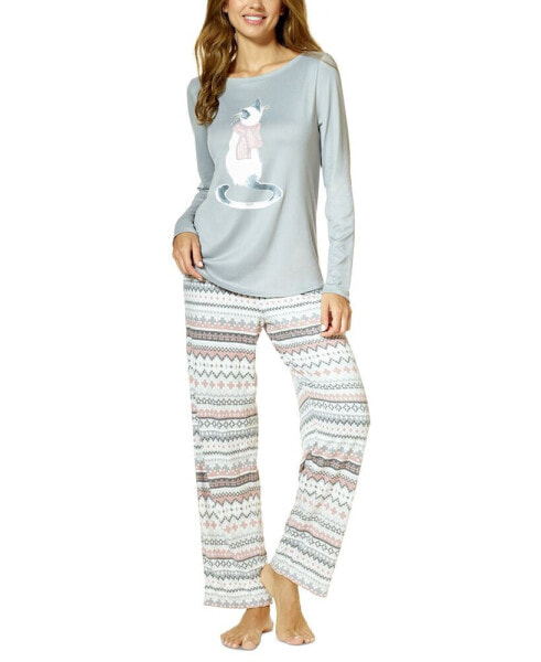 Women's Skaters Bouquet Long-Sleeve T-Shirt and Pajama Pants Set
