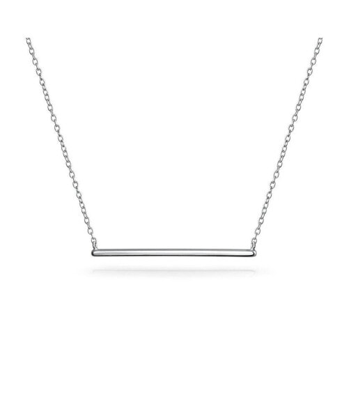 Thin Minimalist Sideways Horizontal Round Station Bar Pendant Necklace For Women For Teen .925 Sterling Silver 16 Inch