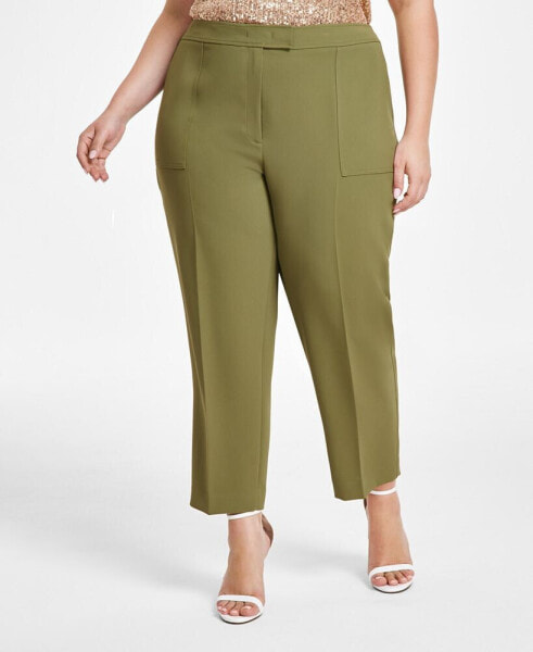 Plus Size High Rise Fly-Front Ankle Pants