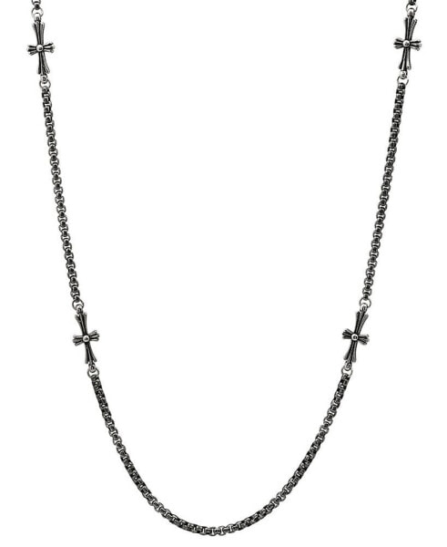 Men's Stainless Steel Round Link Chain & Crosses Necklace, 24"