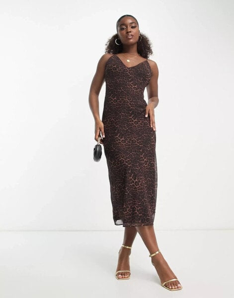 Bardot slip midi dress in leopard