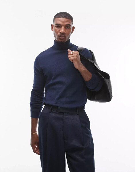 Topman essential roll neck in navy