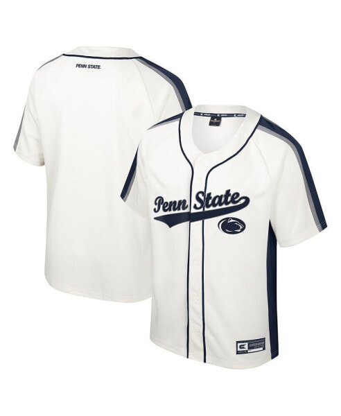 Men's Cream Distressed Penn State Nittany Lions Ruth Button-Up Baseball Jersey