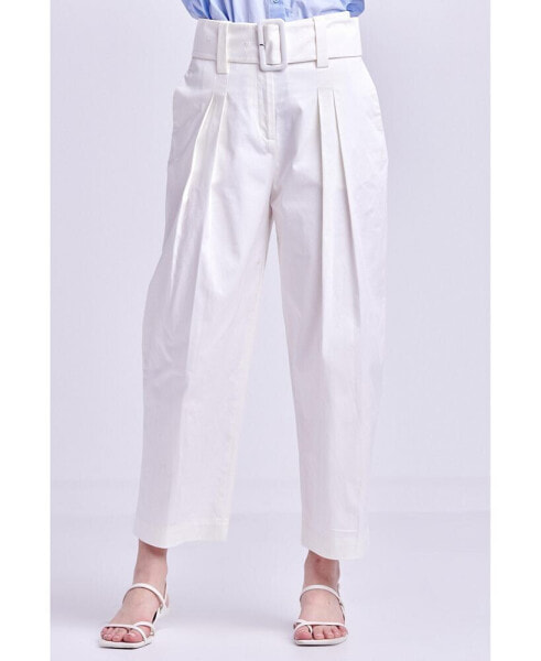 Women's High Waist Belted Wide Leg Pants