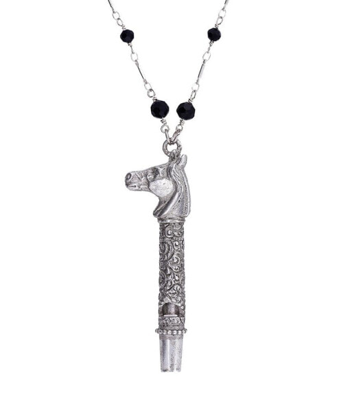 Glass Black Bead Horse Head Whistle Necklace