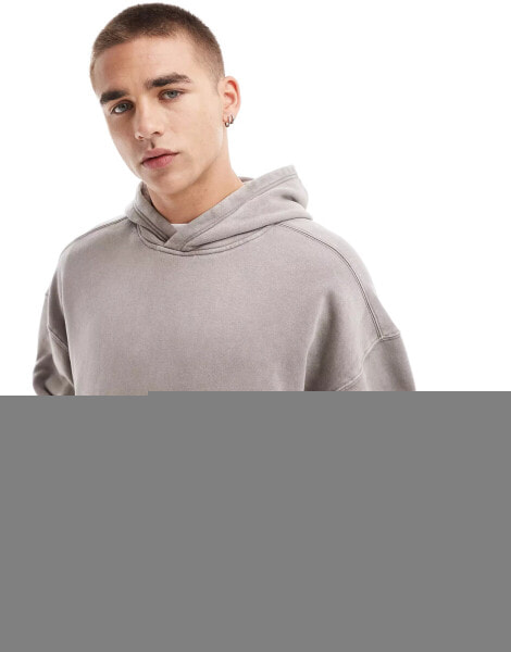 Hollister boxy fit hoodie in washed brown/grey