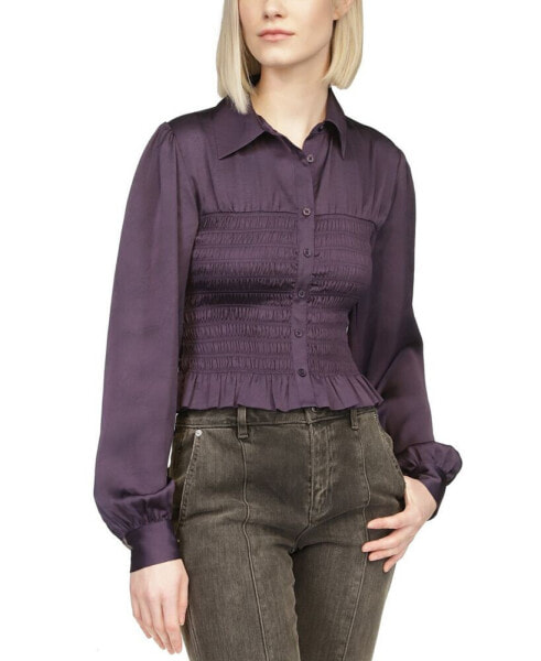 Women's Smocked Button-Down Top