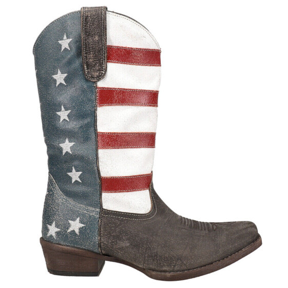 Roper American Beauty Patriotic Snip Toe Cowboy Womens Brown, Multi Casual Boot