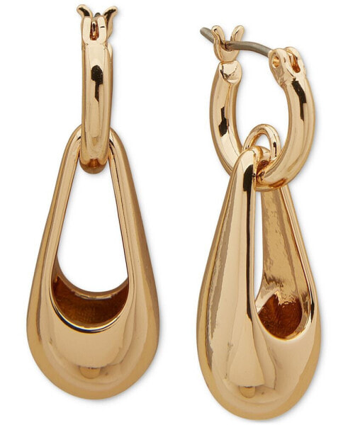 Gold-Tone Basket Drop Charm Hoop Earrings