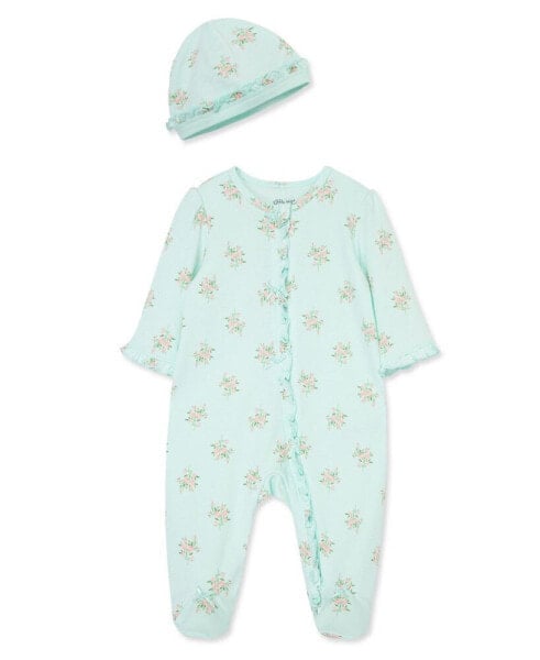 Baby Girls Delicate Floral Footie with Hat