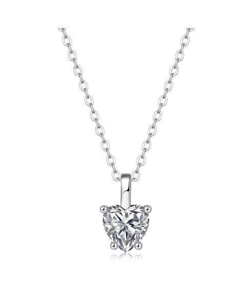 Sterling Silver White Gold Plated with 1ct Lab Created Moissanite Heart Solitaire Pendant Necklace