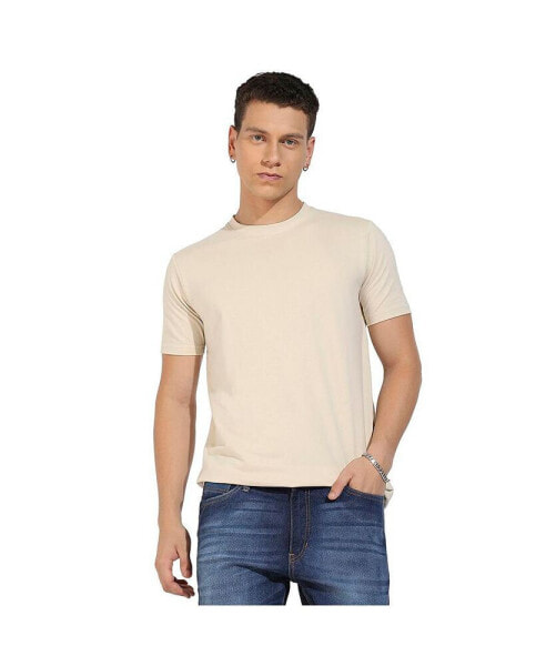 Men's Beige Basic Regular Fit T-Shirt