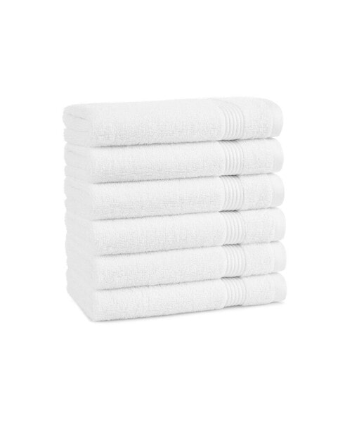 Host and Home Hand Towels (6 Pack), Solid Color Options, 16x28 in, Double Stitched Edges, 600 GSM, Soft Ringspun Cotton, Stylish Striped Dobby Border