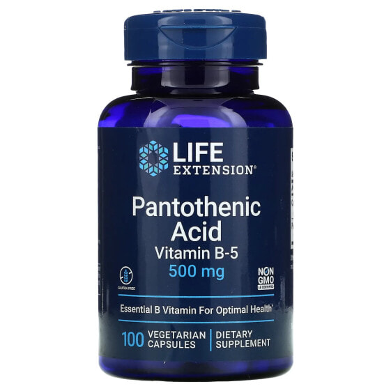 Витамины группы B Life Extension Pantothenic Acid, Vitamin B-5, 500 мг, 100 Вегетарианских капсул