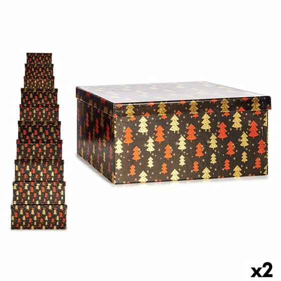 Set of decorative boxes Christmas Tree Black Red Golden Cardboard (2 Units)