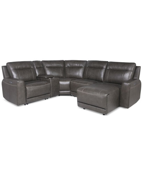 CLOSEOUT! Blairemoore 5-Pc. Leather Power Chaise Sectional with 1 USB Console and 2 Power Recliners, Created for Macy's