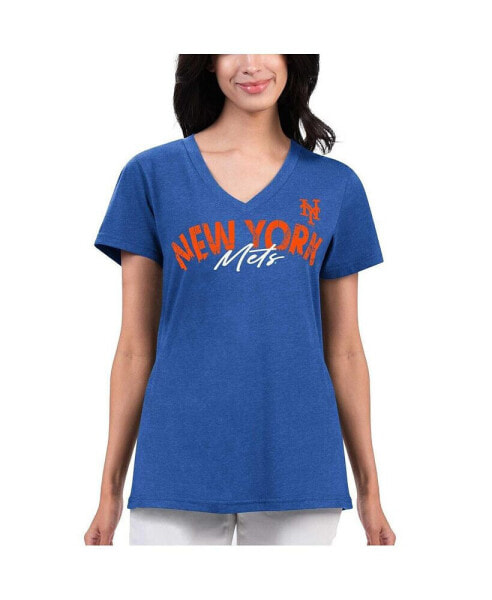 Women's Royal Distressed New York Mets Key Move V-Neck T-shirt