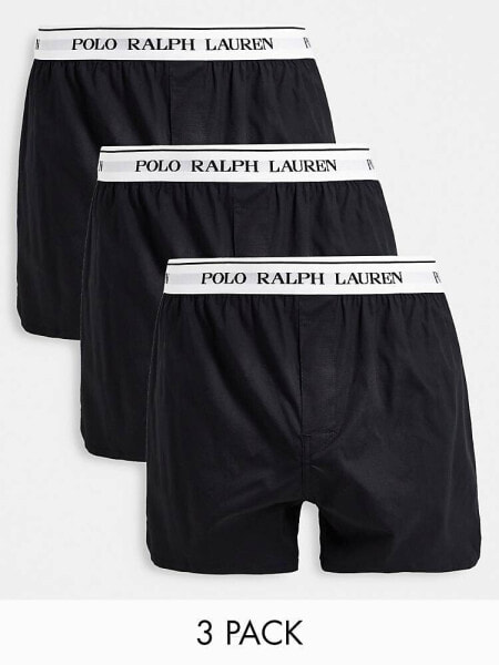 Polo Ralph Lauren 3 pack woven boxers in black with logo waistband