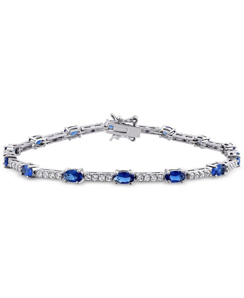 Lab-Grown Blue Sapphire (5-5/8 ct. t.w.) & Lab-Grown White Sapphire (1-1/8 ct. t.w.) Link Bracelet in Sterling Silver