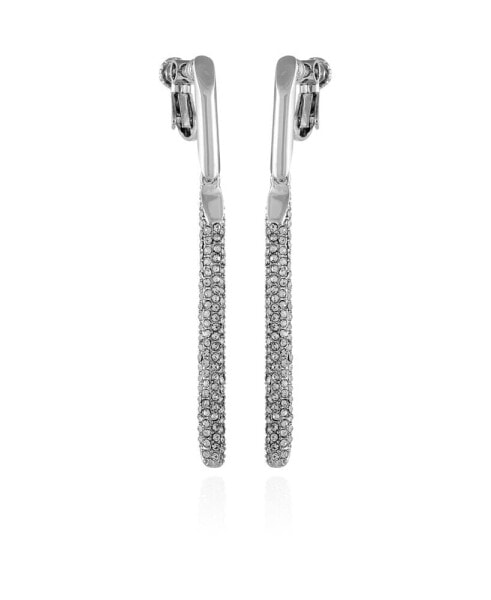 Silver-Tone Glass Stone Linear Drop Clip-On Earrings