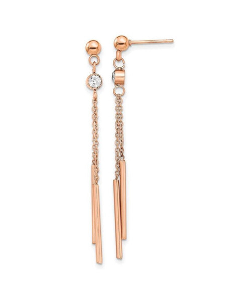 Stainless Steel Rose plated Crystal Bar Dangle Earrings