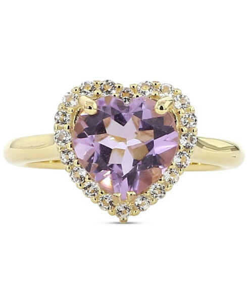 Pink Amethyst (3 ct. t.w.) & White Topaz (1/3 ct. t.w.) Heart Halo Ring in Gold-Plated Sterling Silver (Also in Amethyst & Garnet)