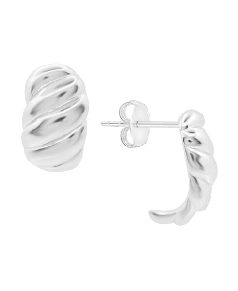 High Polished Puff Twist J Hoop Post Earring in Silver Plate or Gold Plate