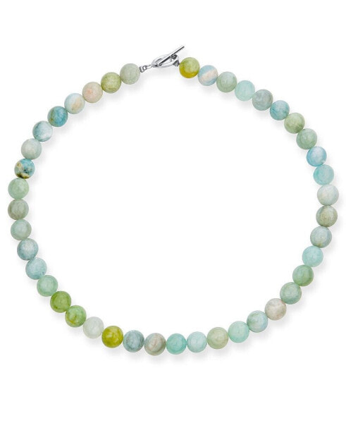 Bling Jewelry plain Simple Western Jewelry Light Green Aqua Multi Shades Aquamarine Round 10MM Bead Strand Necklace For Women Silver Plated Clasp 18 Inch
