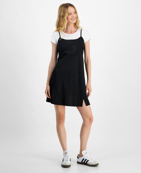 Juniors' 2 in 1 T-Shirt Slip Dress