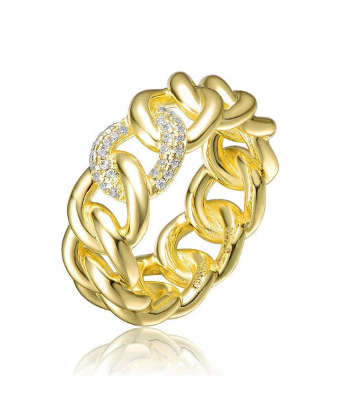 RA 14K Gold Plated Round Cubic Zirconia Linked Chain Band Ring